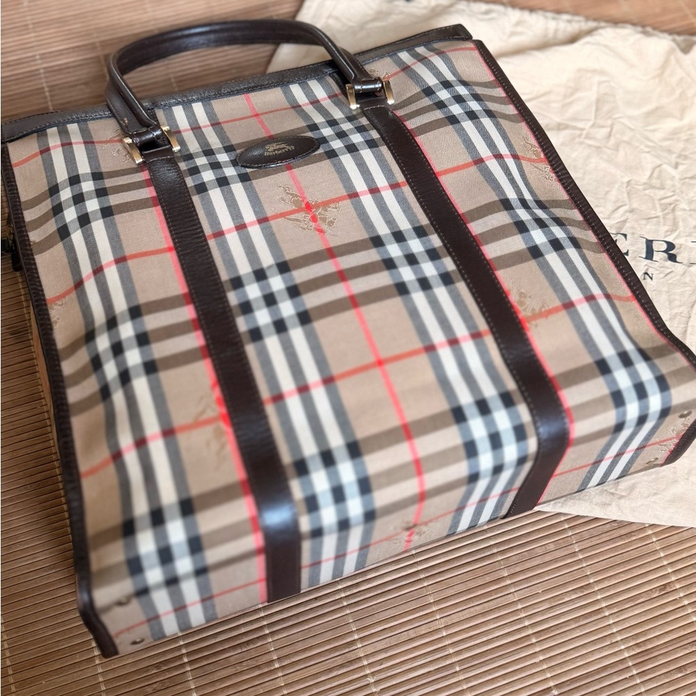 Burberry Beige and Black Checkered Tote